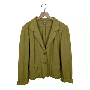 J Jill Blazer Womens Large, Sage / Olive Green Wool Blend Decorative Buttons